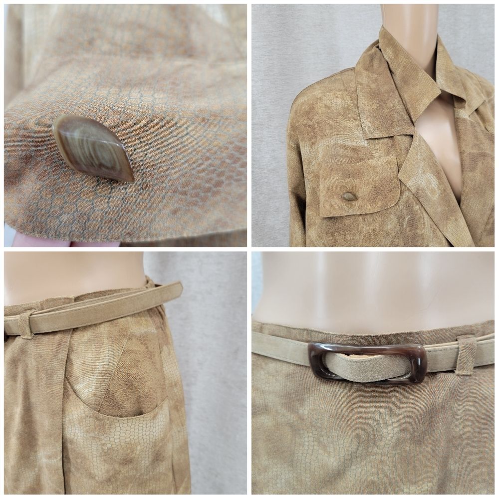 Vintage Silk Snakeskin Print Cropped Jacket Top & Faux Wrap Skirt Matching Set - Picture 9 of 15